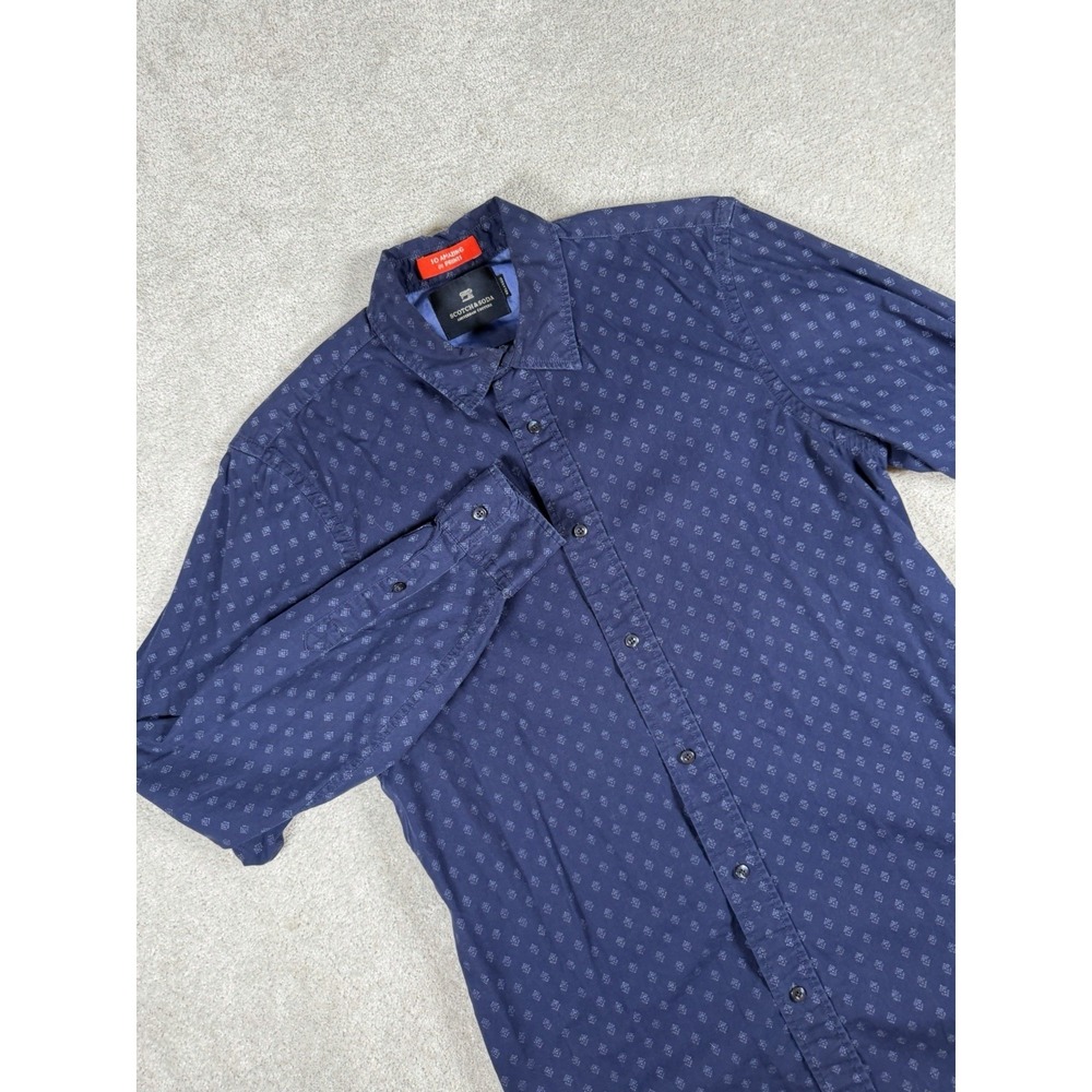 Scotch & Soda Shirt Mens S Blue Oxford Button Down Stretch All Over Print Preppy
